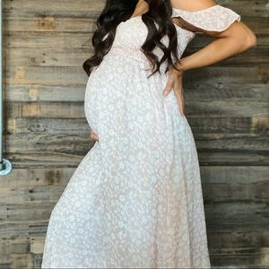 Light pink beige floral Pink Blush Maternity maxi dress